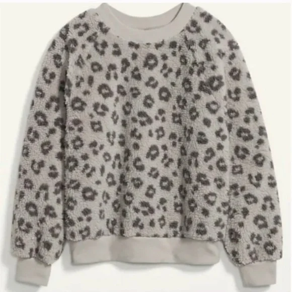 Cheetah 🐆 Gray Light Gray Sherpa Quarter Zip Sweatshirt, Size Small - Picture 2 of 3